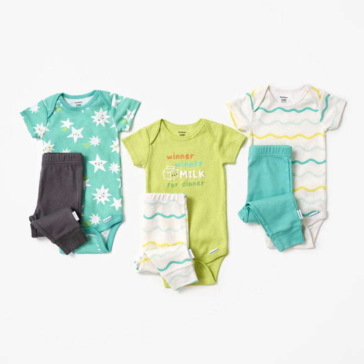 6-Piece Baby Neutral Milk Dinner Onesies® and Active Pant Set outfits Onesies® Brand 