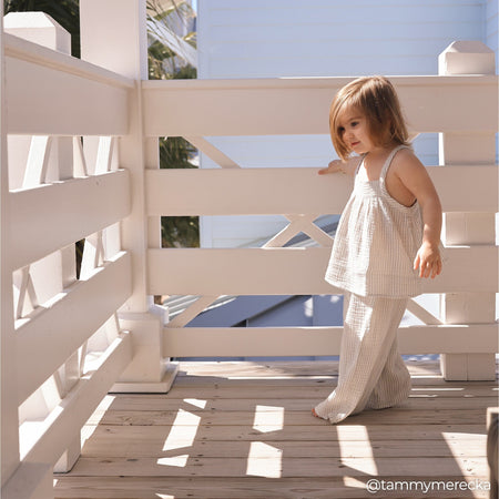 2-Piece Infant & Toddler Girls Light Blue Stripe Cropped Pants Set