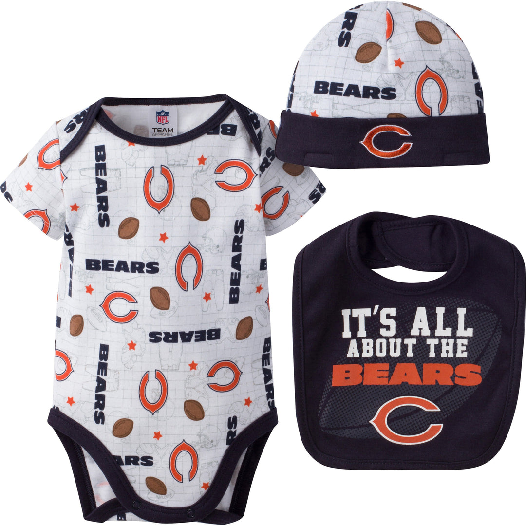 Chicago Bears Baby Girl 3 Piece Bodysuit, Bib and Cap Set-Gerber Childrenswear