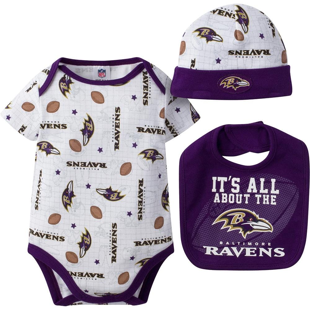 Baltimore Ravens Baby Girl 3-Piece Bodysuit, Bib and Cap Set-Gerber Childrenswear