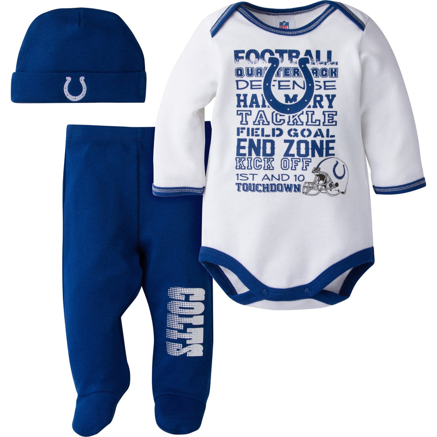 Indianapolis Colts Baby 3 Piece Bodysuit, Pant and Cap Set-Gerber Childrenswear