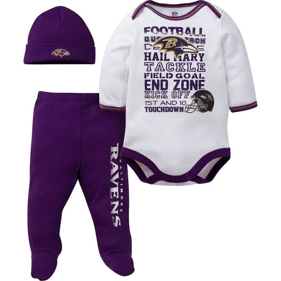 Baltimore Ravens Baby 3-Piece Bodysuit, Pant and Cap Set-Gerber Childrenswear