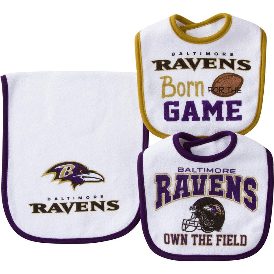 Baltimore Ravens Baby Two Bibs and One Burpcloth Set-Gerber Childrenswear