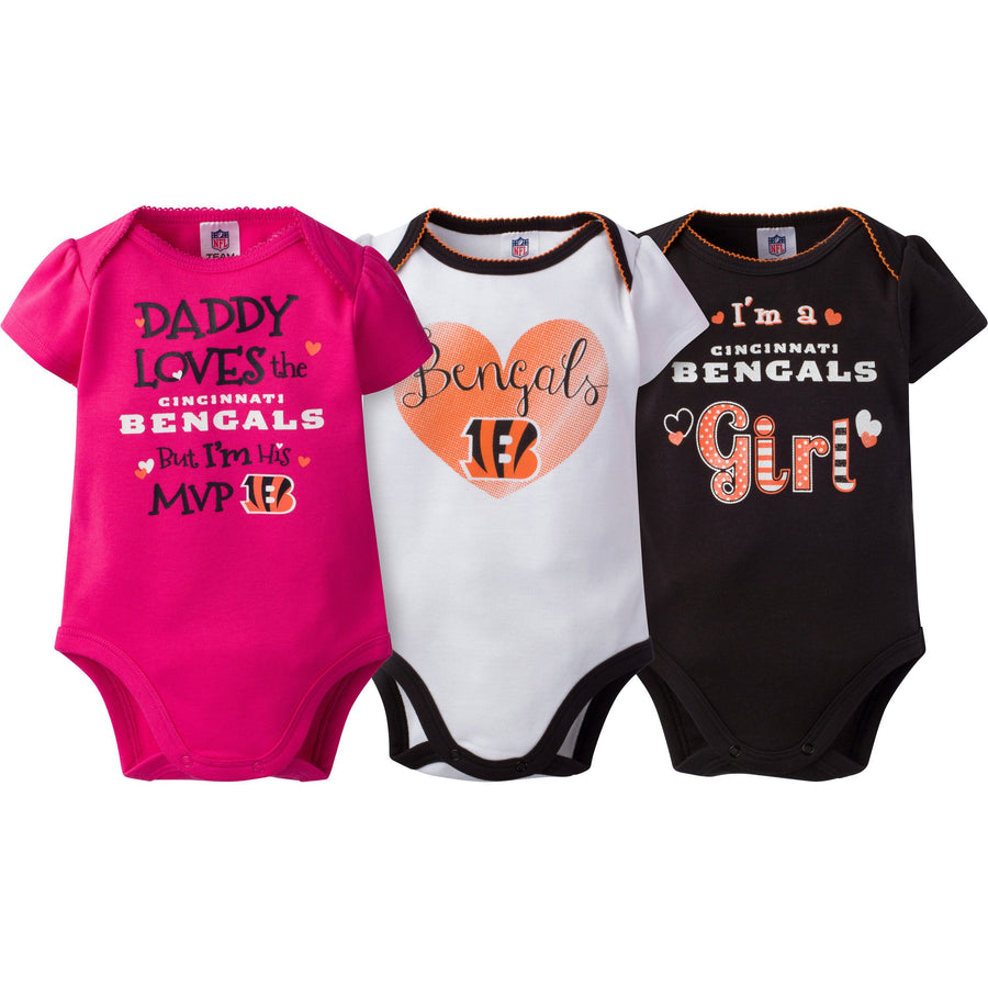 Cincinnati Bengals Baby Girls 3PC Short Sleeve Bodysuit-Gerber Childrenswear