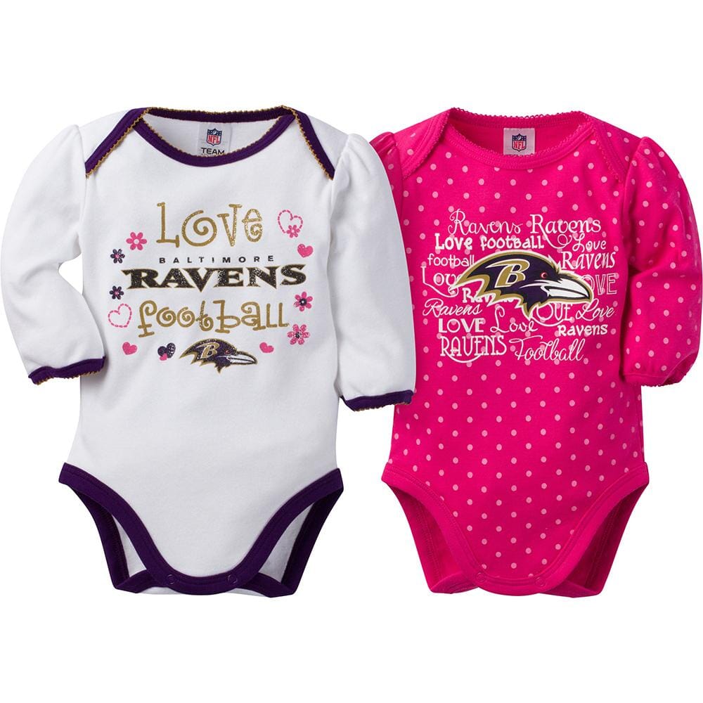 Baltimore Ravens Baby Girls 2-Pack Long Sleeve Bodysuit-Gerber Childrenswear