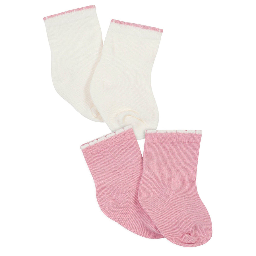 2-Pack Baby Girls Ivory/Pink Wiggle Proof® Socks