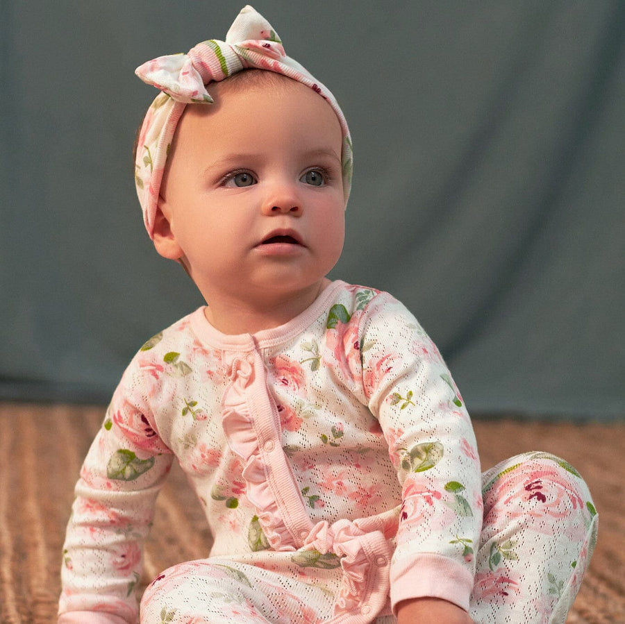 2-Piece Baby Girls Feelin' Floral Roses Coverall & Headband Set