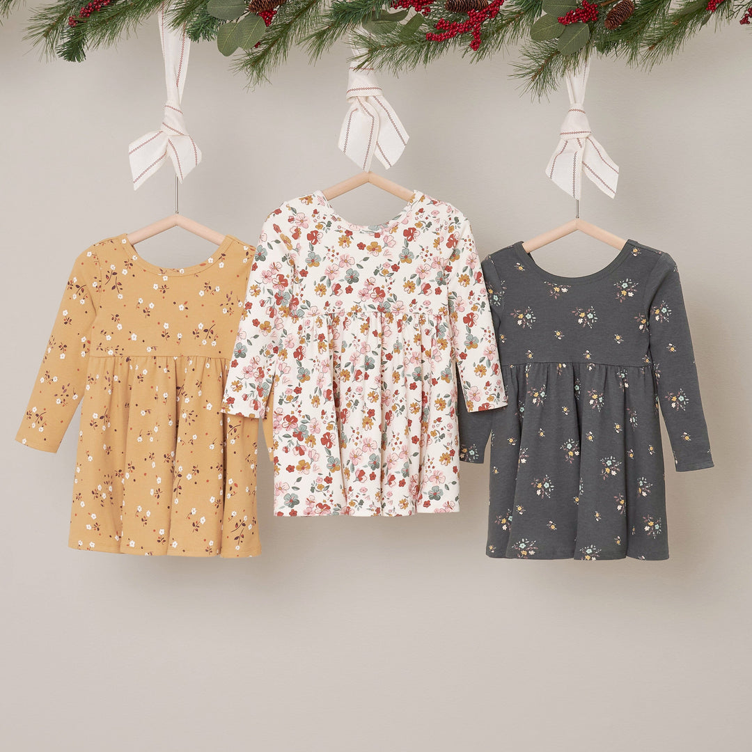 2-Pack Infant & Toddler Girls Mint Floral Long Sleeve Dresses