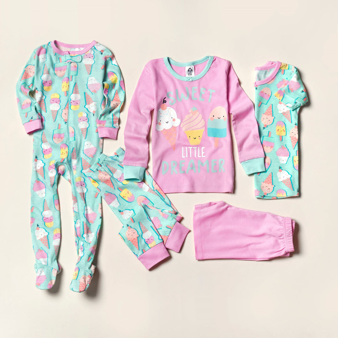 2-Pack Baby & Toddler Girls Ice Cream Dreams Snug Fit Footed Cotton Pajamas