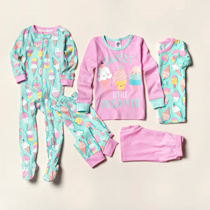 4-Piece Infant & Toddler Girls Ice Cream Dreams Snug Fit Cotton Pajamas
