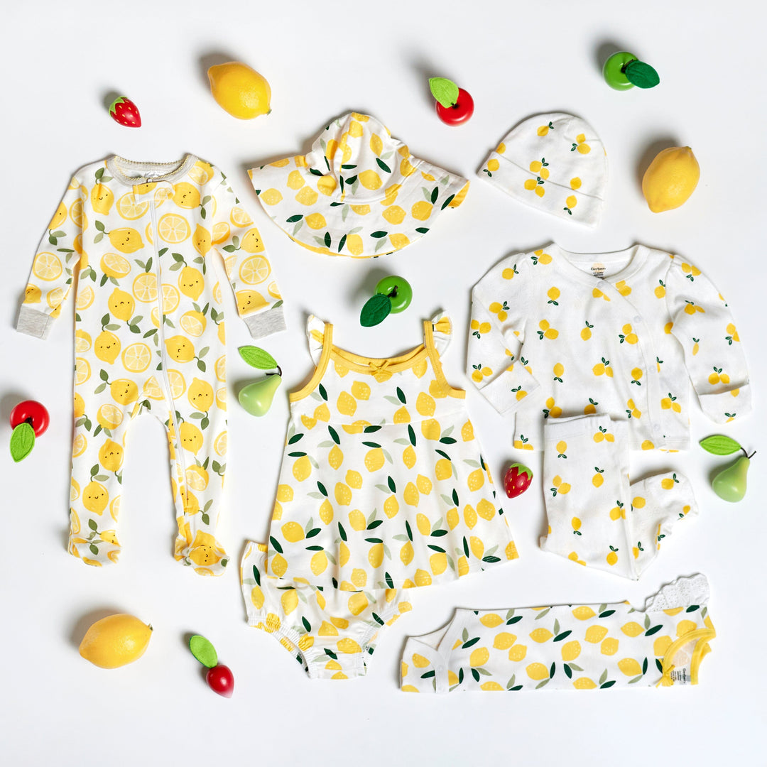 3-Piece Baby & Toddler Girls Lemon Squeeze Dress, Diaper Cover & Sun Hat Set