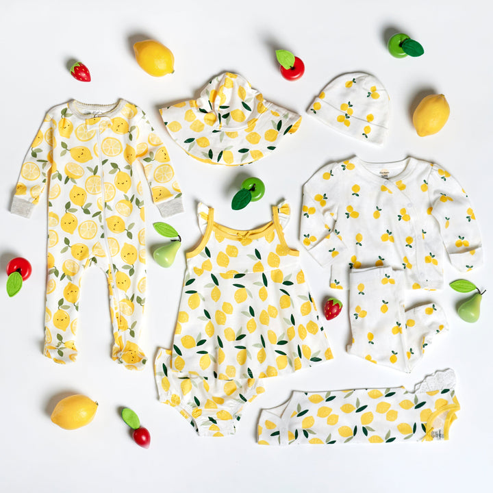 3-Piece Baby & Toddler Girls Lemon Squeeze Dress, Diaper Cover & Sun Hat Set