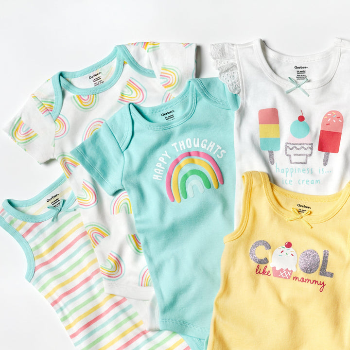 4-Pack Baby Girls Dots Of Rainbows Short Sleeve Onesies® Bodysuits