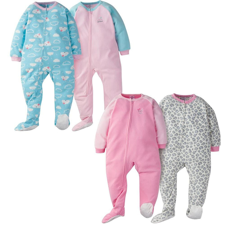 4-Pack Toddler Girl Clouds & Leopard Blanket Sleepers-Gerber Childrenswear