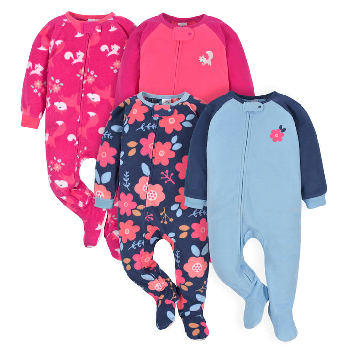 4-Pack Baby & Toddler Girls Fox & Floral Fleece Pajamas