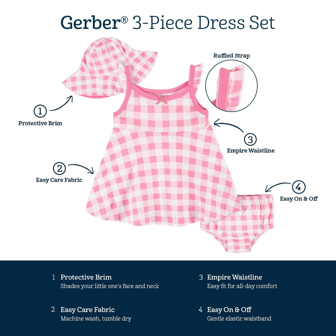 3-Piece Baby & Toddler Girls Summer Blossom Dress, Diaper Cover & Sun Hat Set