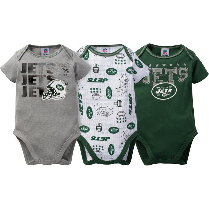 New York Jets Baby Boy 3-Pack Short Sleeve Bodysuits-Gerber Childrenswear