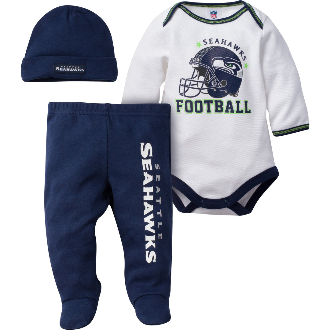 Seattle Seahawks Baby Bodysuit, Pant and Cap Set-Gerber Childrenswear