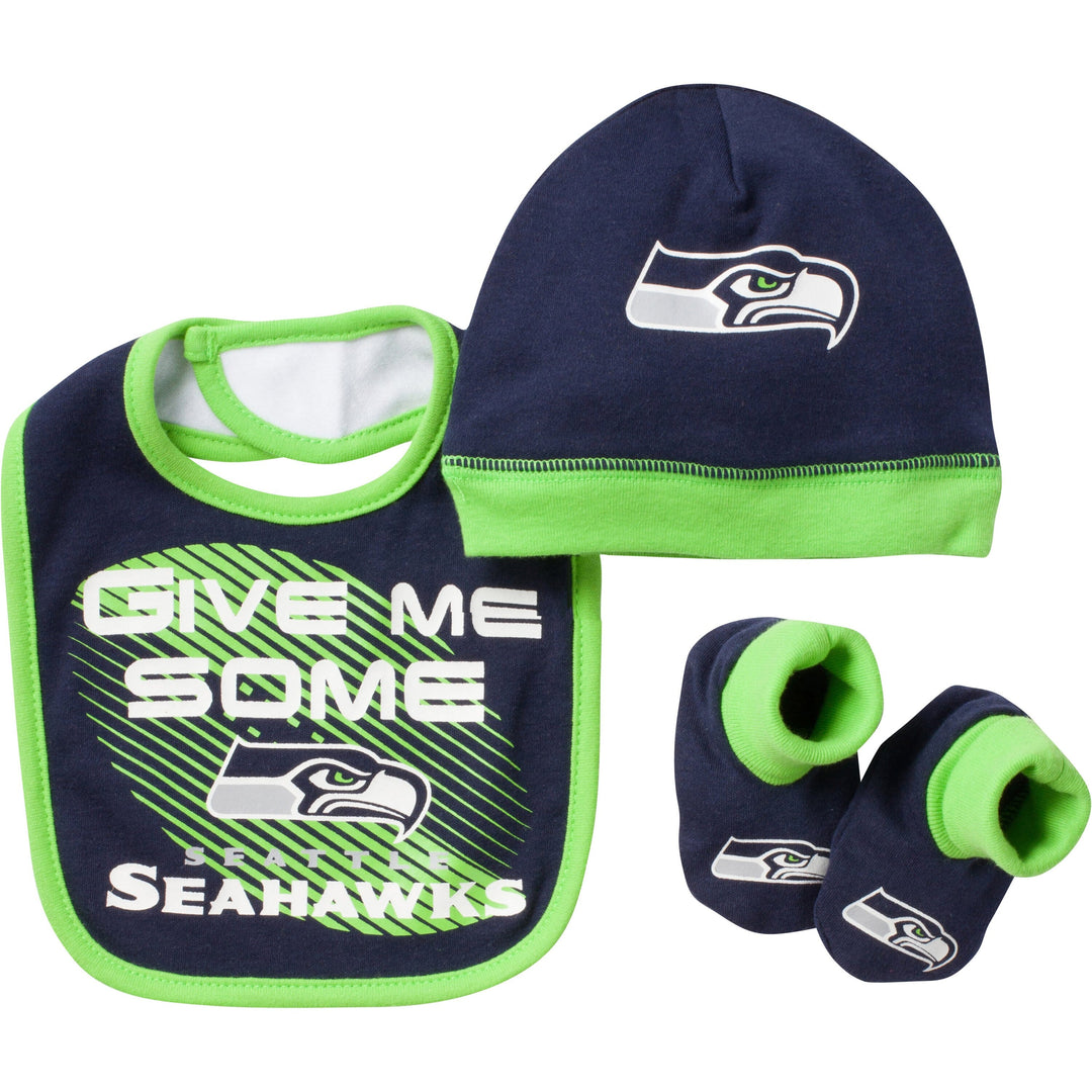 Seattle Seahawks Baby 3 Piece Cap, Bootie and Bib Set-Gerber Childrenswear