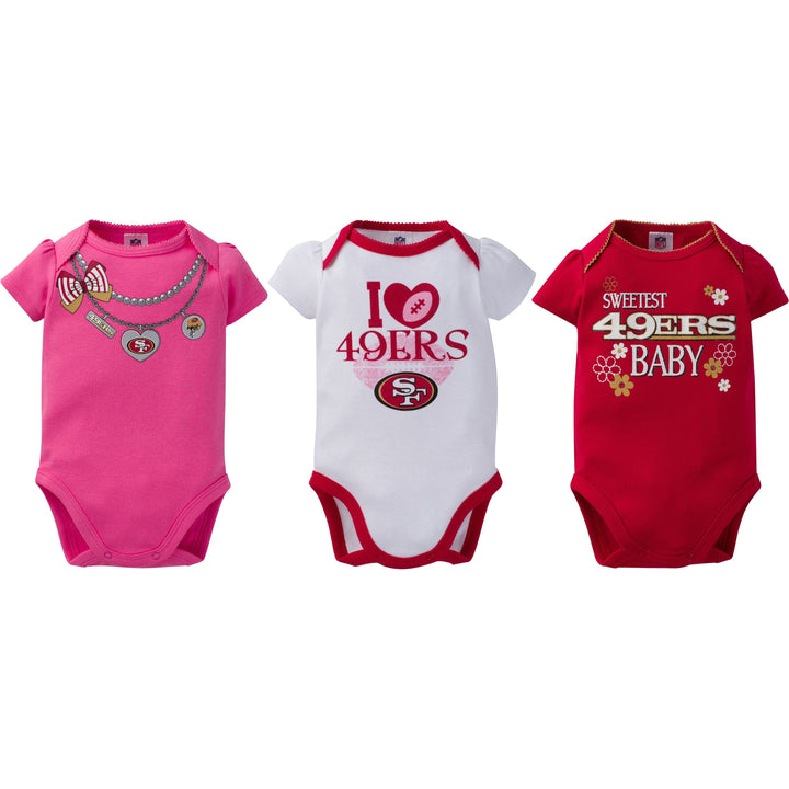 San Francisco 49ers 3-Pack Infant Girl Short Sleeve Bodysuits-Gerber Childrenswear