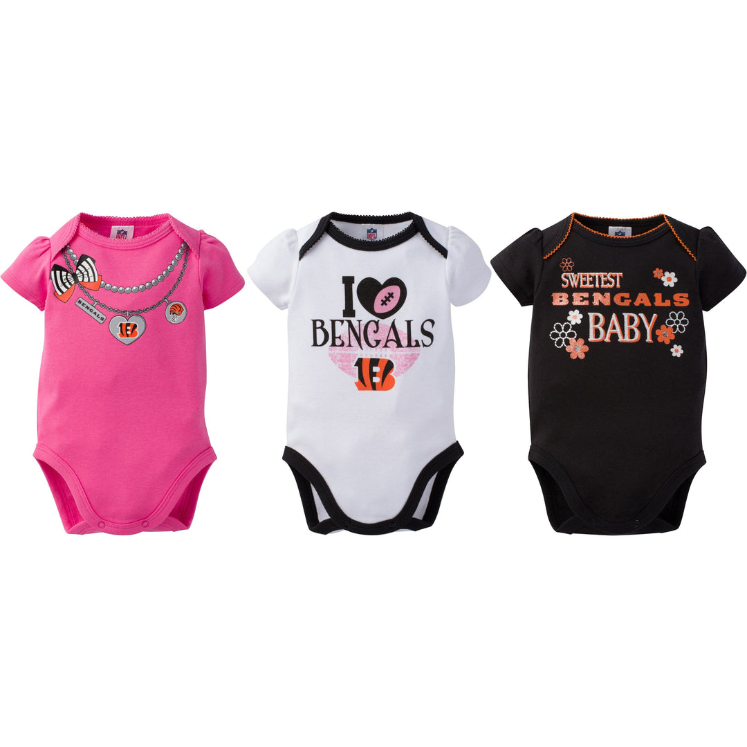 Cincinnati Bengals 3-Pack Infant Girl Short Sleeve Bodysuits-Gerber Childrenswear