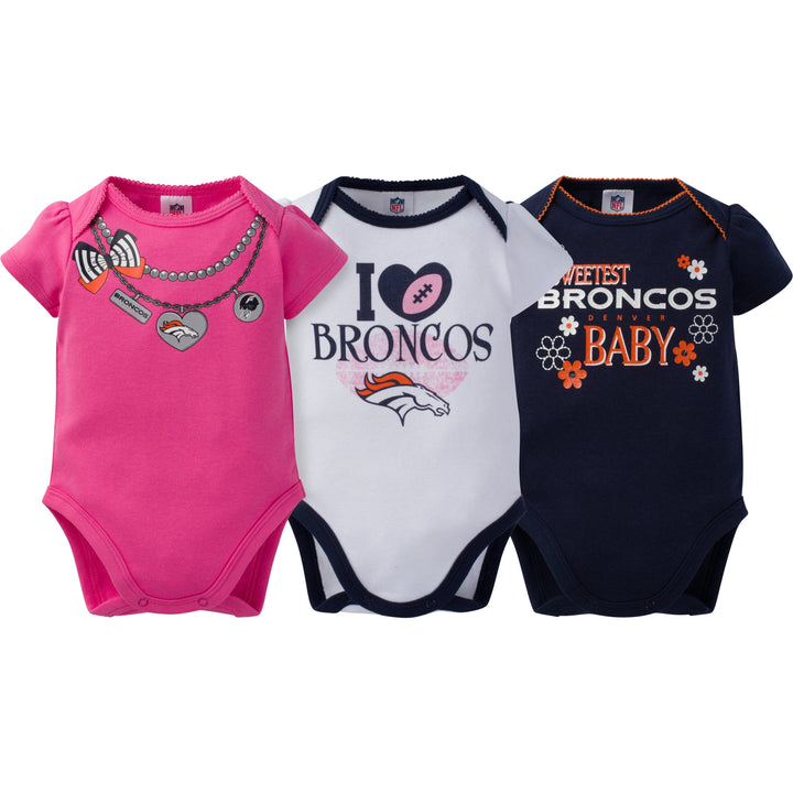 Denver Broncos 3-Pack Infant Girl Short Sleeve Bodysuits-Gerber Childrenswear