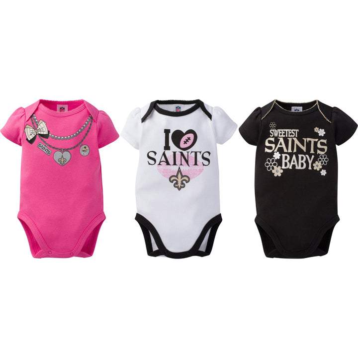 New Orleans Saints 3-Pack Infant Girl Short Sleeve Bodysuits-Gerber Childrenswear