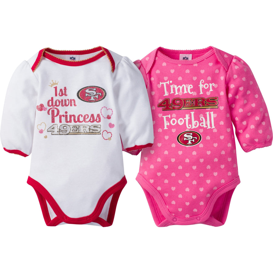 San Francisco 49ers 2-Pack Infant Girl Long Sleeve Bodysuits-Gerber Childrenswear