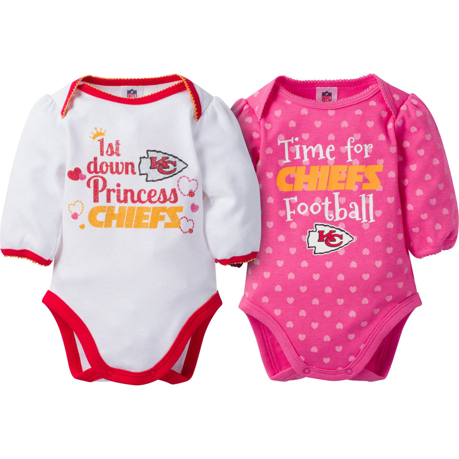 Kansas City Chiefs 2-Pack Infant Girl Long Sleeve Bodysuits-Gerber Childrenswear