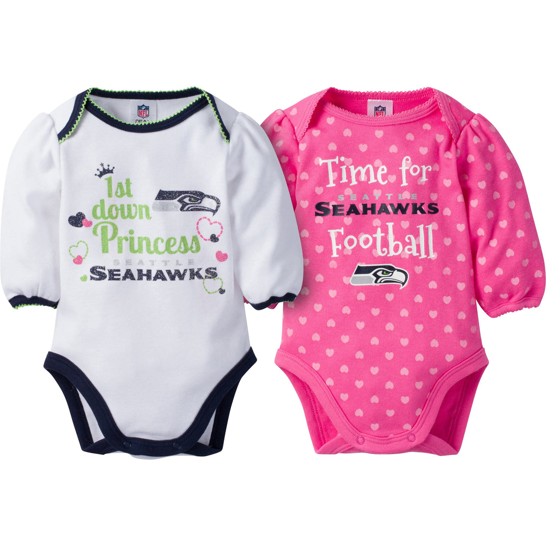 Seattle Seahawks 2-Pack Infant Girl Long Sleeve Bodysuits-Gerber Childrenswear