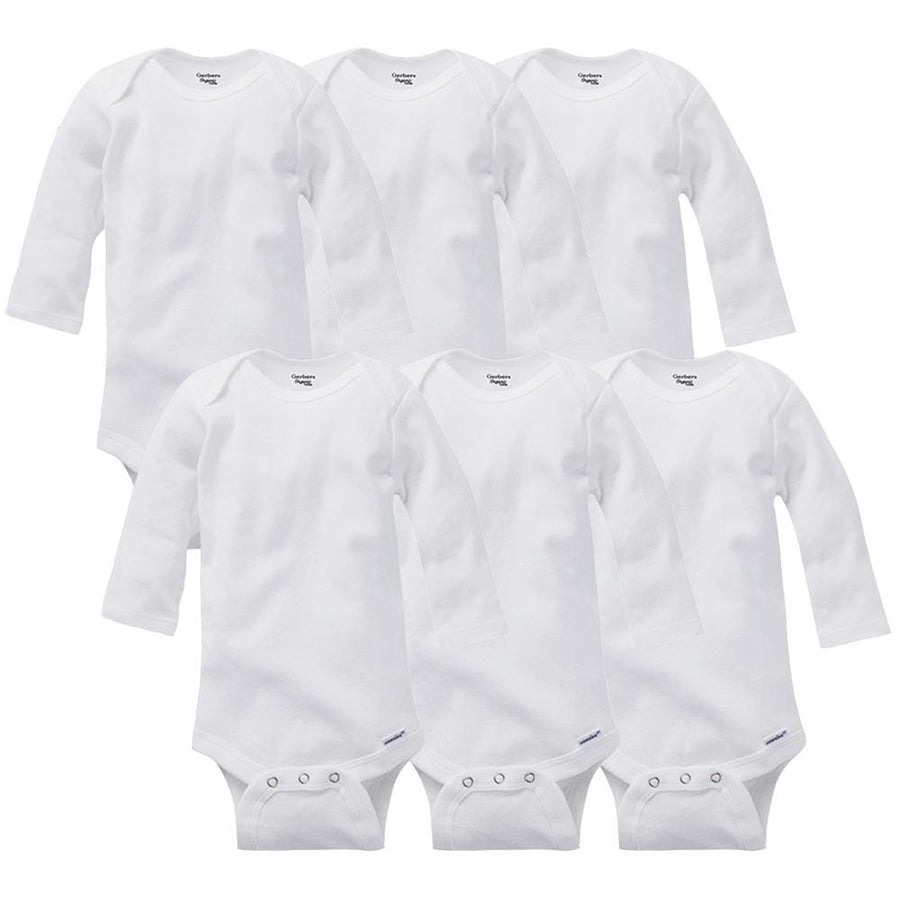 6-Pack White Long Sleeve Onesies® Bodysuits-Gerber Childrenswear