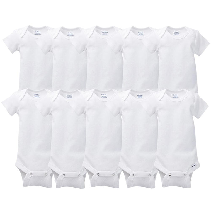 10-Pack White Short Sleeve Onesies® Bodysuits-Gerber Childrenswear