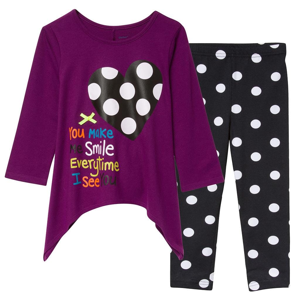 2-Piece Girls Polka-Dot Heart Top & Leggings Set-Gerber Childrenswear
