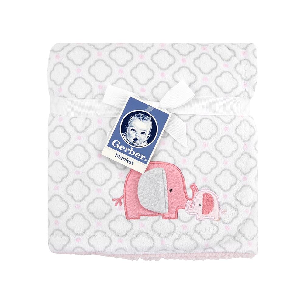 1-Pack Girls Pink & Grey Elephant Plush Blanket-Gerber Childrenswear