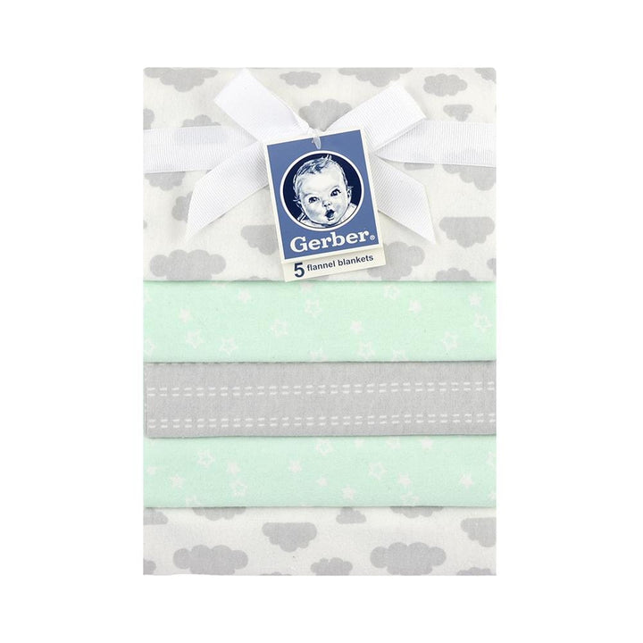 5-Pack Neutral Green & Grey Flannel Receiving Blankets-Gerber Childrenswear