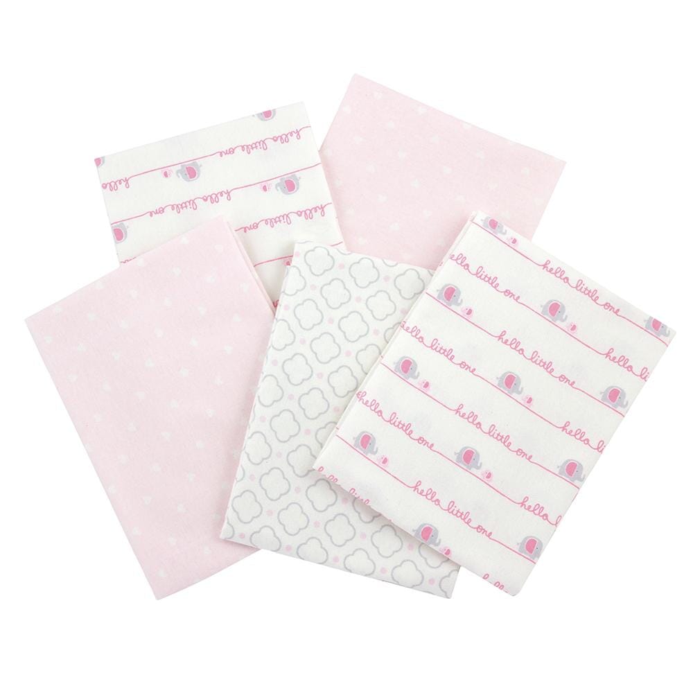 5-Pack Girls Pink Elephant Flannel Receiving Blankets-Gerber Childrenswear
