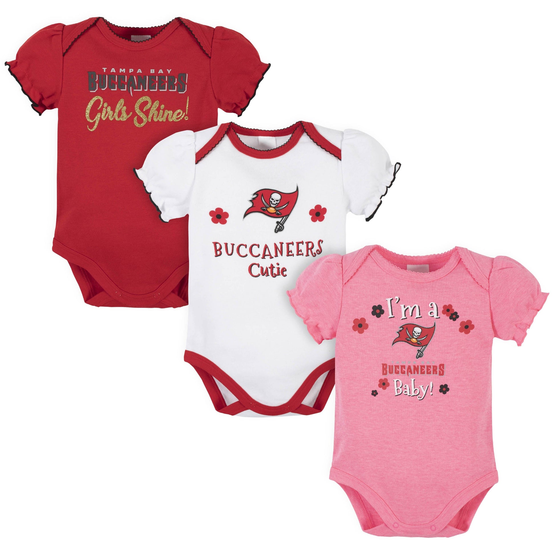 3-Pack Baby Girls Buccaneers Short Sleeve Bodysuits-Gerber Childrenswear