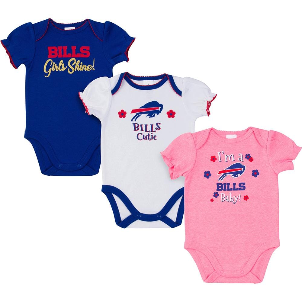 3 Pack Buffalo Bills Short Sleeve Bodysuits