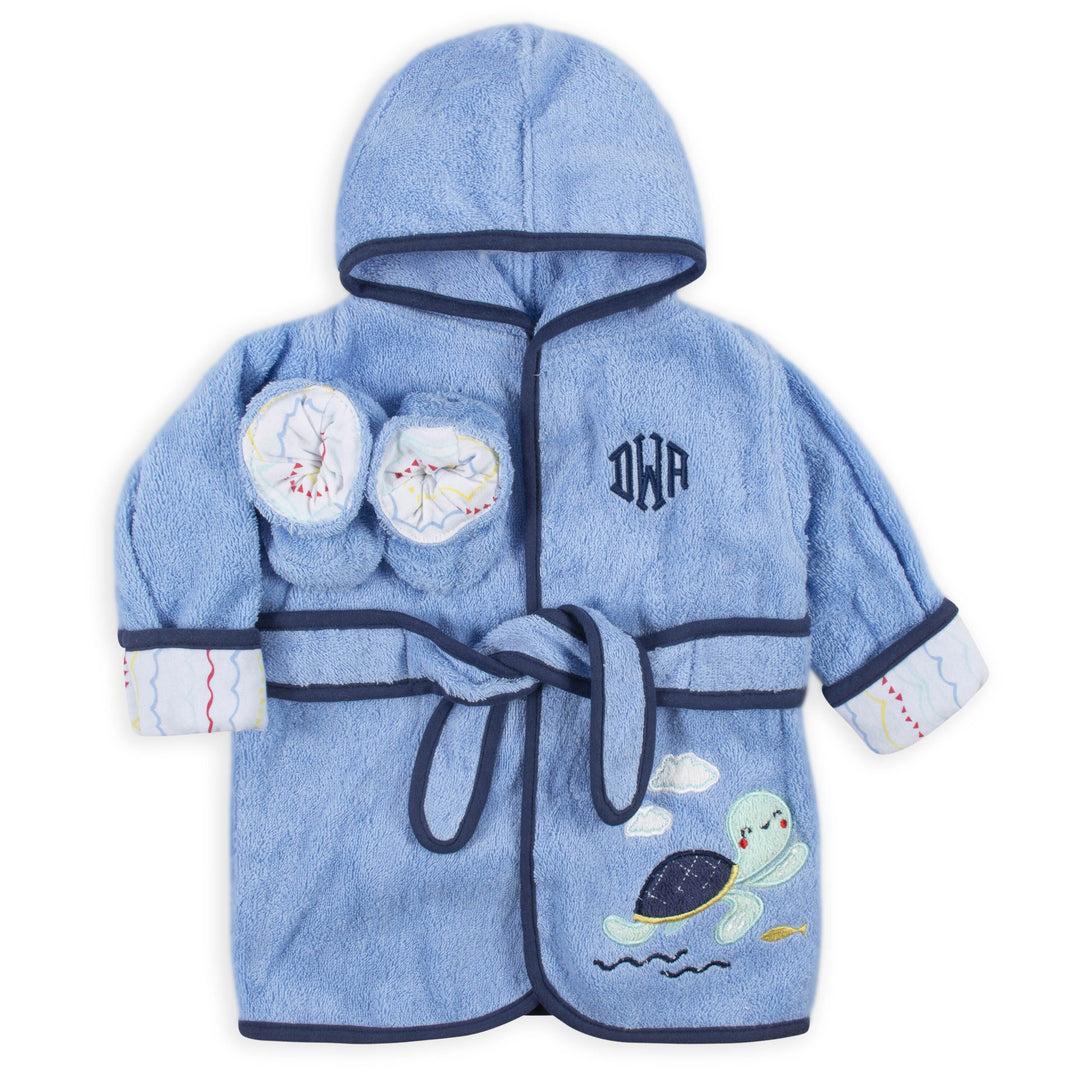 Embroidered 2-Piece Baby Boys Turtle Woven Terry Robe and Booties (3-9M)-Gerber Childrenswear