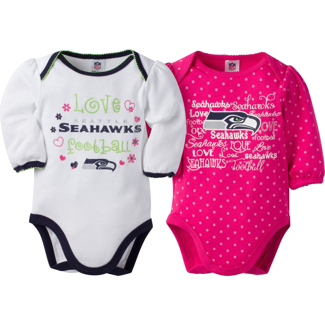 Seattle Seahawks Baby Girls 2 Pack Long Sleeve Bodysuit-Gerber Childrenswear