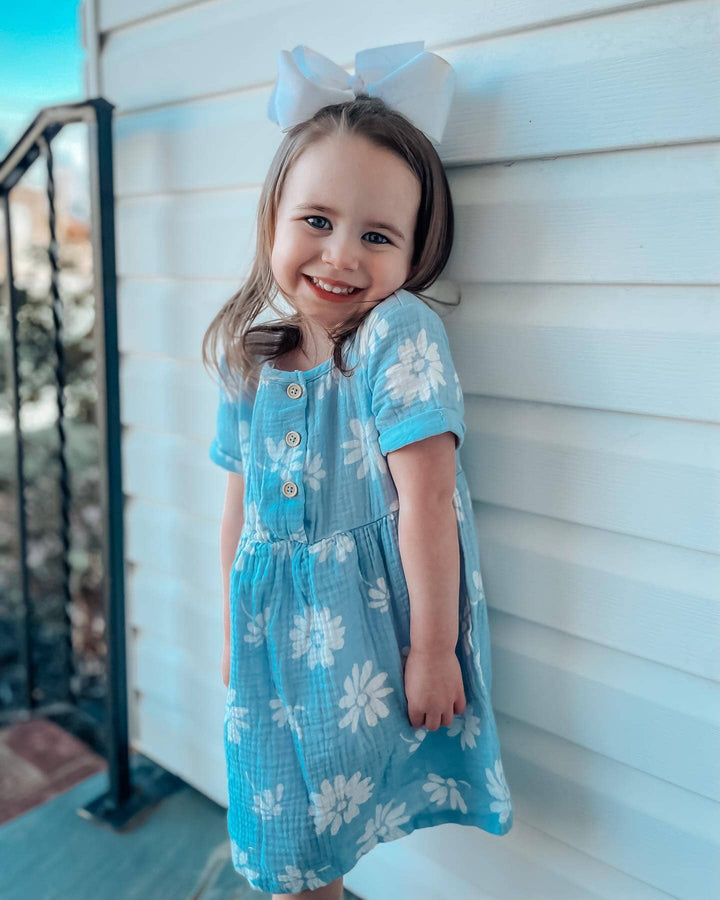 Infant & Toddler Girls Blue Floral Gauze Dress