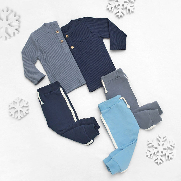 2-Pack Infant & Toddler Boys Dusty Blue & Navy Waffle Knit Henleys