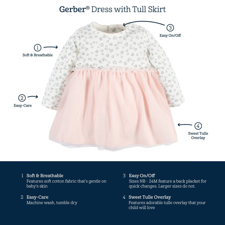 Baby & Toddler Girls Floral Meadow Long Sleeve Tulle Dress-Gerber Childrenswear