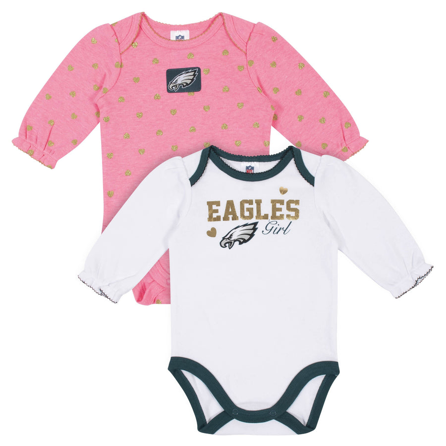 Baby Girls Philadelphia Eagles Long Sleeve Bodysuit, 2-pack -Gerber Childrenswear