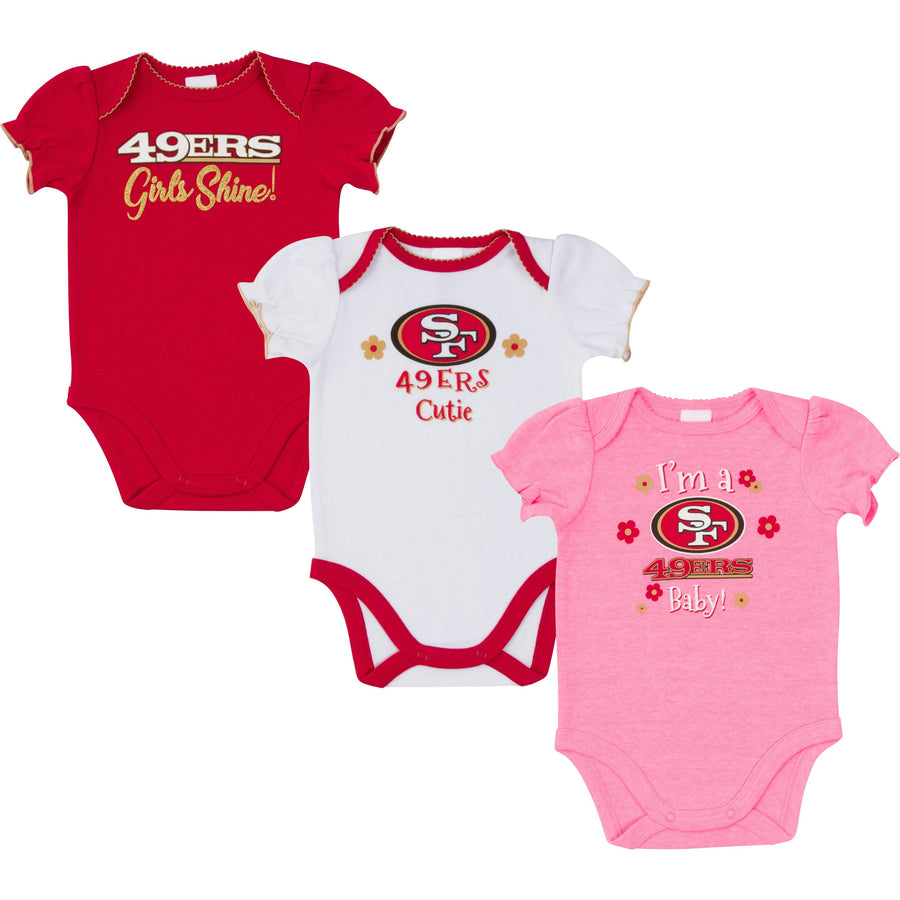 San Francisco 49ers Baby Girl Short Sleeve Bodysuit, 3-pack -Gerber Childrenswear
