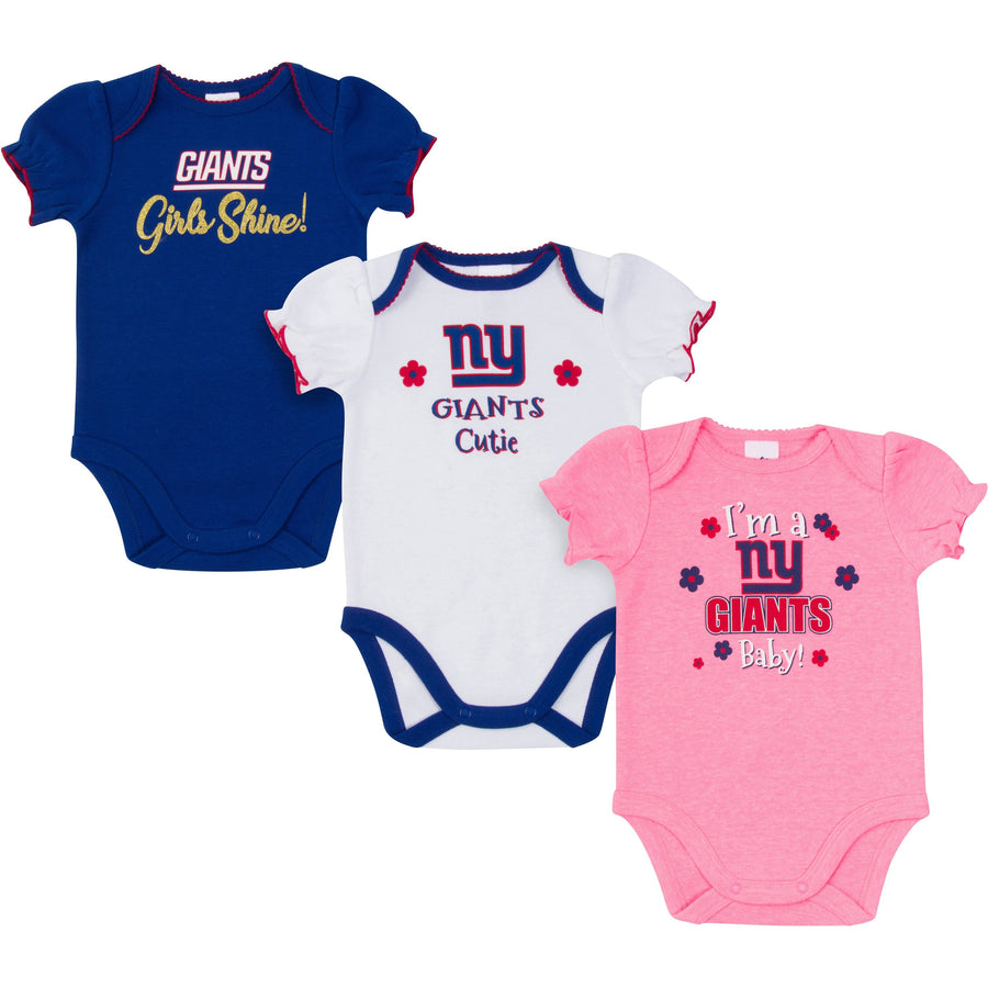 New York Giants Baby Girl Short Sleeve Bodysuit, 3-pack -Gerber Childrenswear