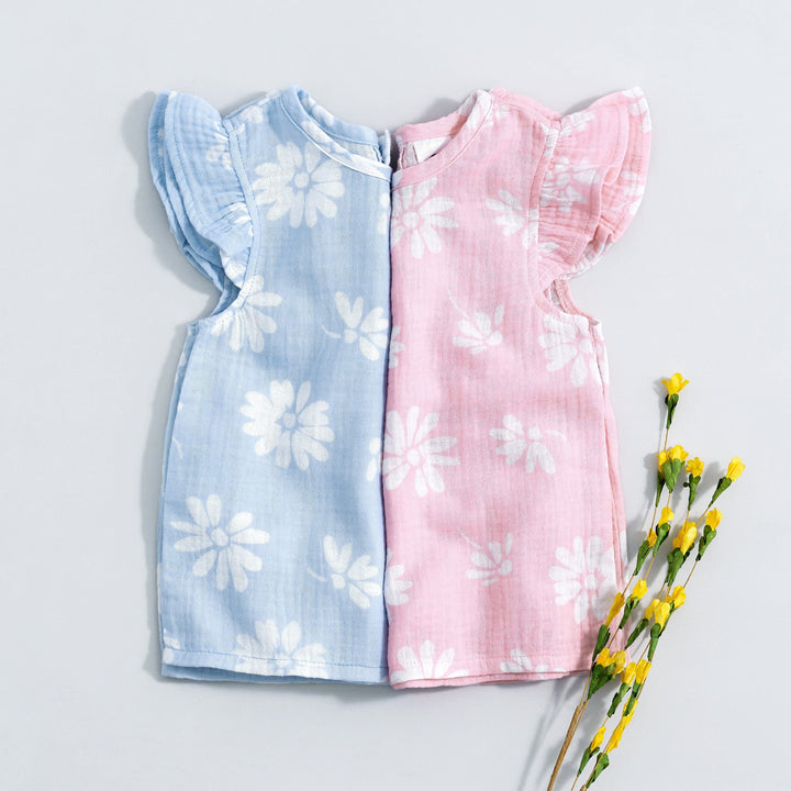 Infant & Toddler Girls Blue Floral Gauze Flutter Sleeve Top