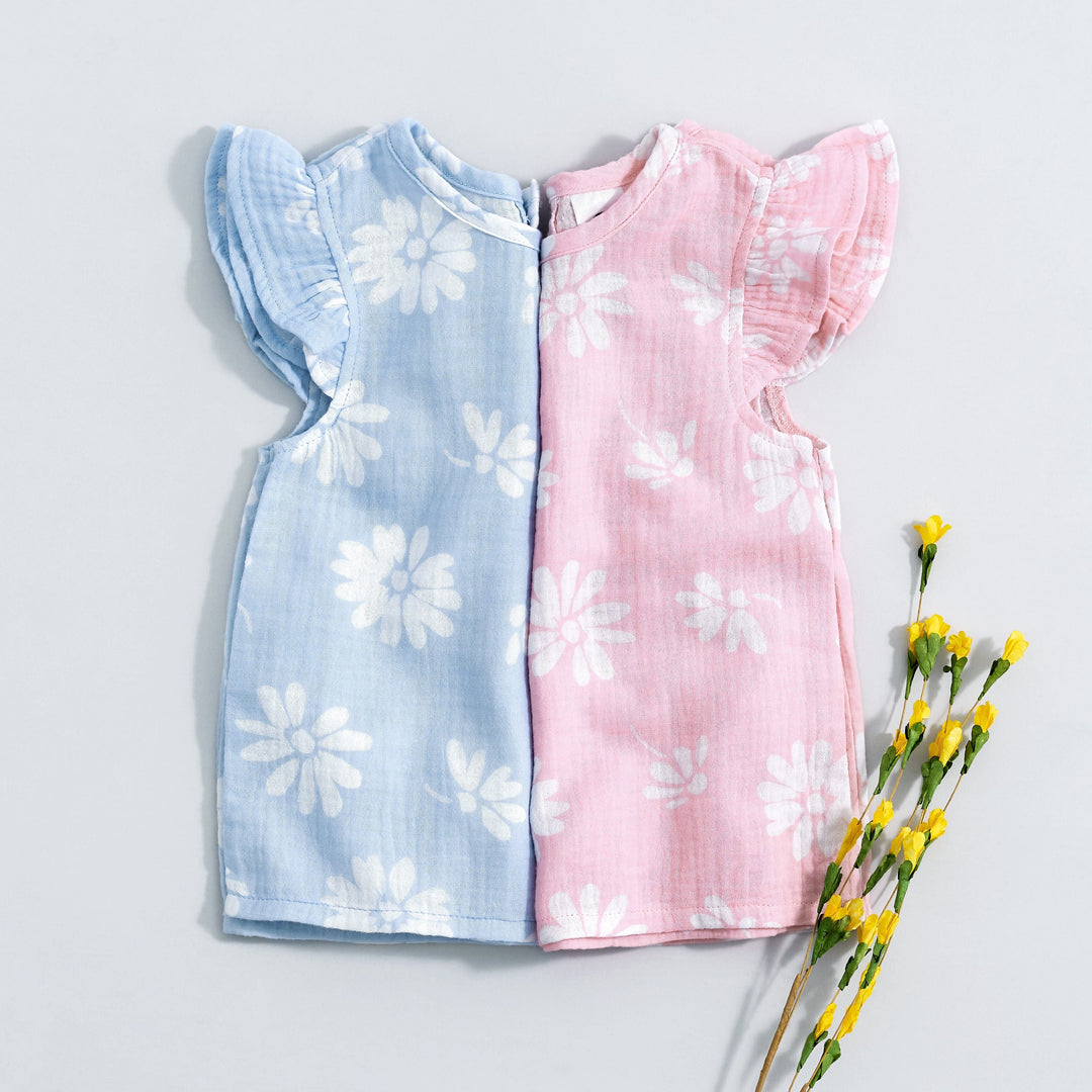 Infant & Toddler Girls Pink Floral Gauze Flutter Sleeve Top