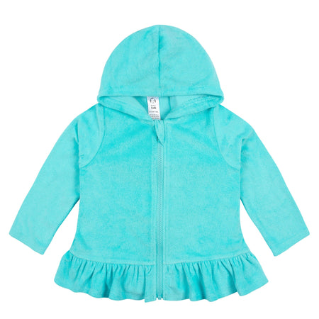 Baby & Toddler Girls Aqua Hooded Zip Front Terry Swim Coverup