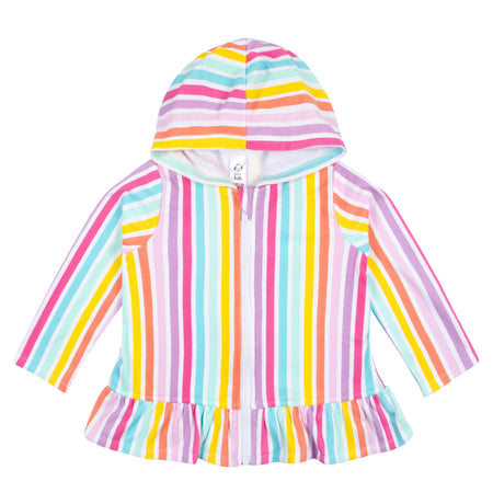 Baby & Toddler Girls Rainbow Hooded Zip Front Terry Swim Coverup
